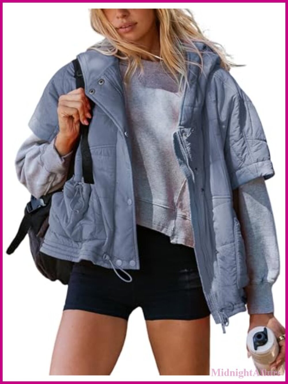 Womens Oversized Quilted Puffer Vest Hooded Zip Jacket Relaxed Fit